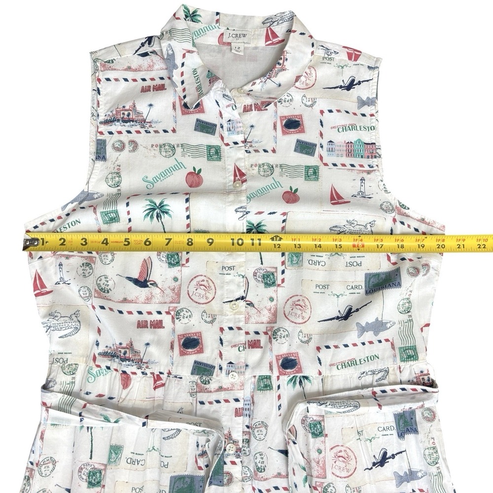 J. Crew Collared Midi Postcard Stamps Southern States Sleeveless Dress Sz 12 - Picture 12 of 16